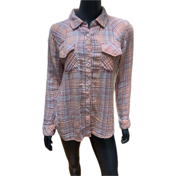 Rails Kendra Button Front Top Size Medium Gauzy Cotton Plaid Pink Purple Flannel - Picture 1 of 7